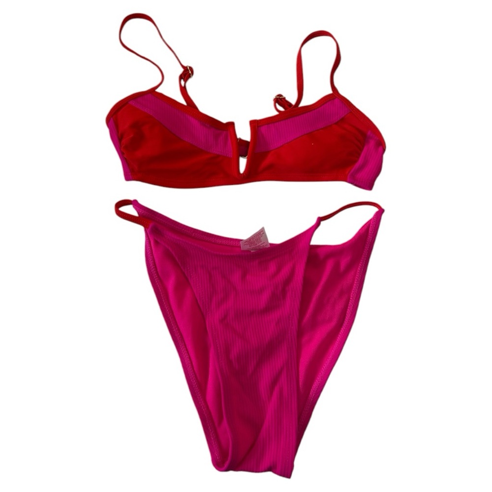 Xhilaration NWT pink red bikini bathing suit deep V high waisted